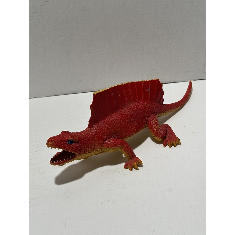 Vintage Dinosaur Dor Mei Red Edaphosaurus Hong Kong 15" Tall Figure Toy